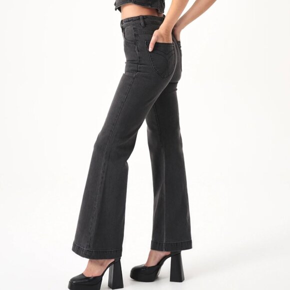 Rollas Eastcoast Flare Wide Leg Crop Jeans Womens 29 Vintage Washed Black - Picture 6 of 6